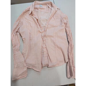 LL Bean Pink Stripe Long Sleeve Shirt Lightweight Size 12
